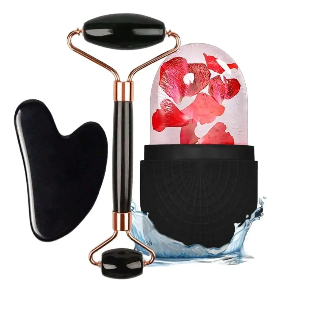 3Pcs Face Massager Kit Ice Face Roller Gua Sha Board Facial Massage Roller Face Lifting Contouring Tools Beauty Skin Care Tools
